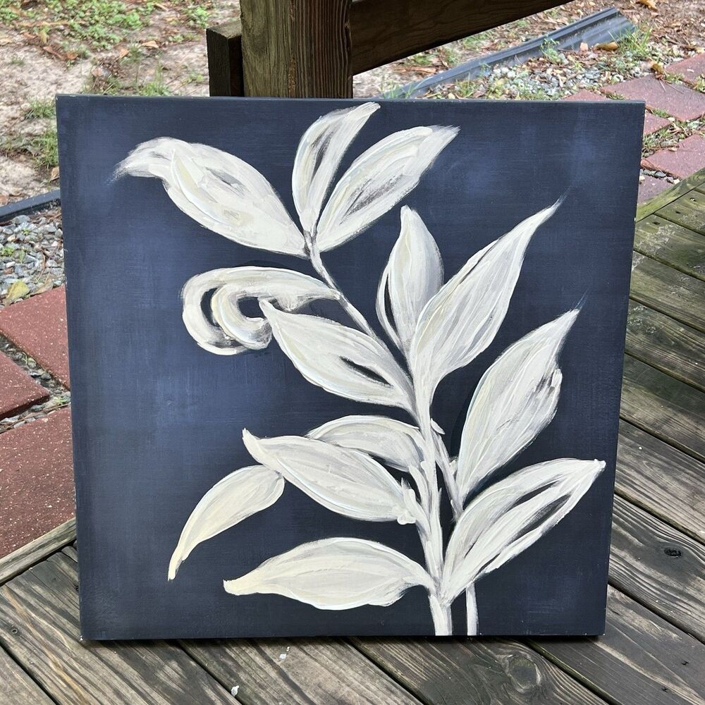 Silhouette Canvas Wall Art Picture Painting Navy Blue with White and Cream